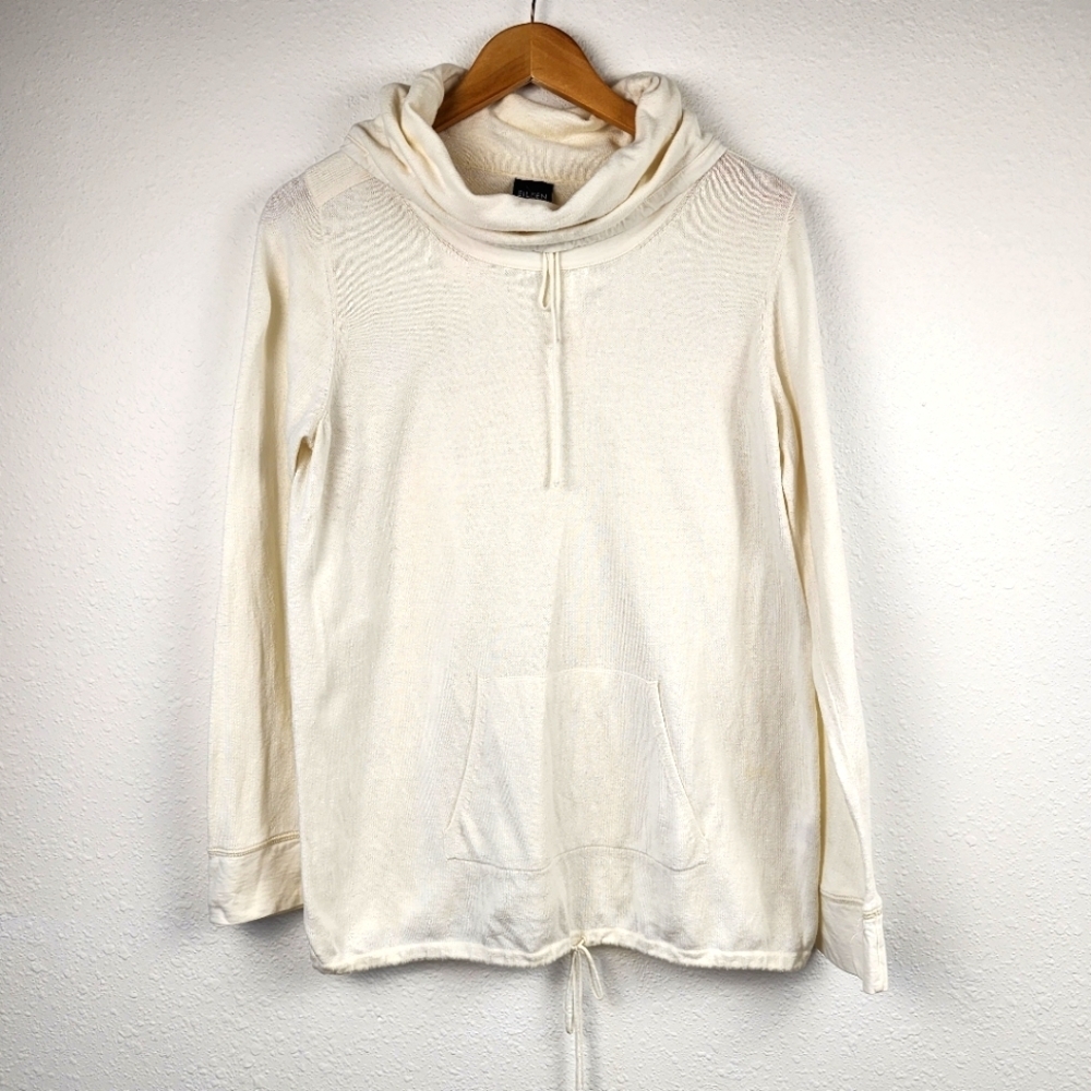 Eileen Fisher Women's Cream 100% Organic Cotton Cowl Neck Pullover Size Large